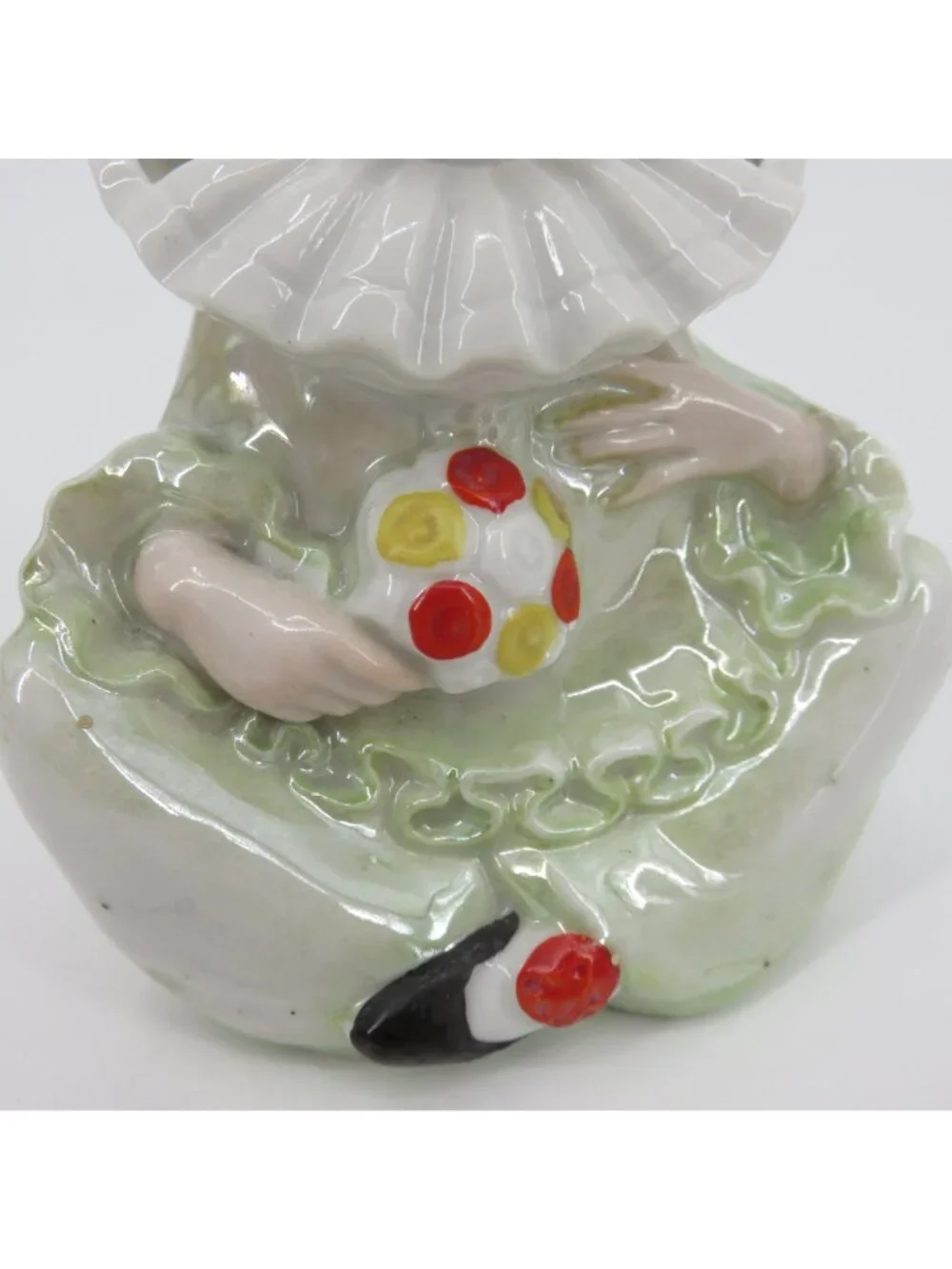 VTG Pierrot Clown Porcelain Double Opening Vase Green Red Yellow Iridescent MCM